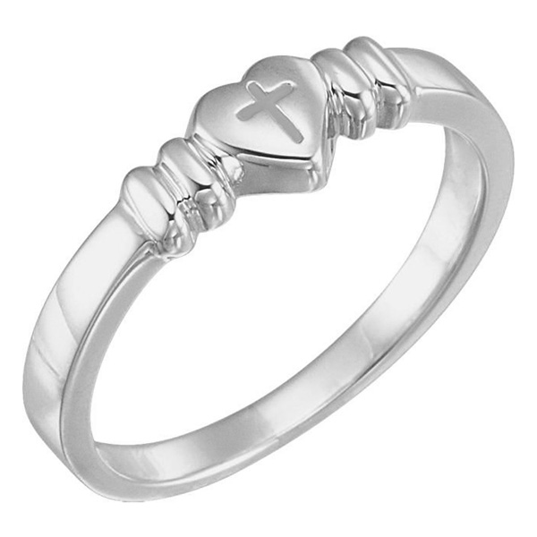 Image of ID 1247854987 14K White Gold Chastity Cross Heart Ring