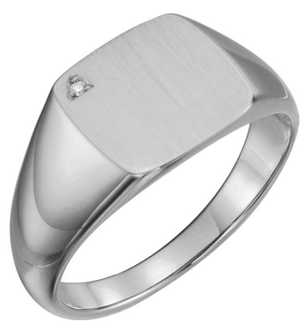 Image of ID 1247855023 14K White Gold Men's Engravable Diamond Signet Ring