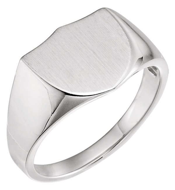 Image of ID 1247855029 Engravable Shield Signet for Men in 14K White Gold