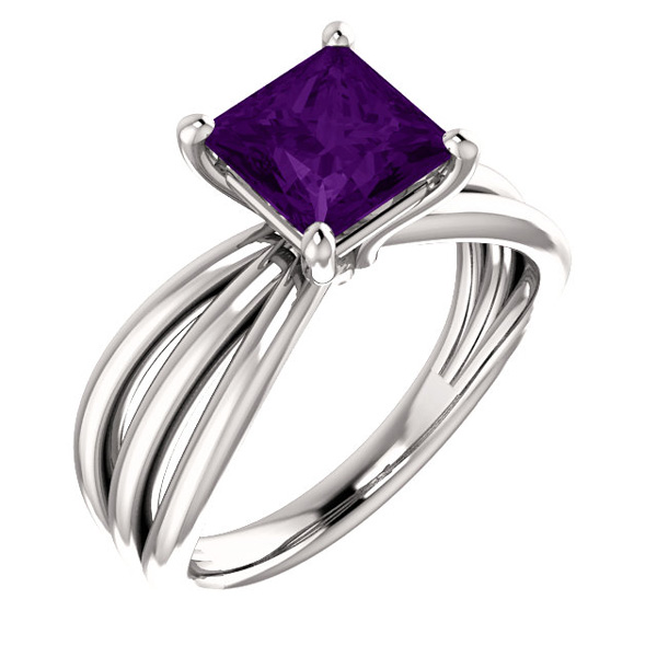 Image of ID 1247855580 Princess-Cut Amethyst Tri-Band Ring 14K White Gold