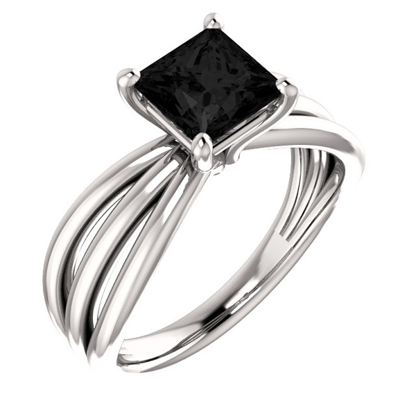 Image of ID 1247855584 Princess-Cut Black Onyx Trinity Ring in 14K White Gold