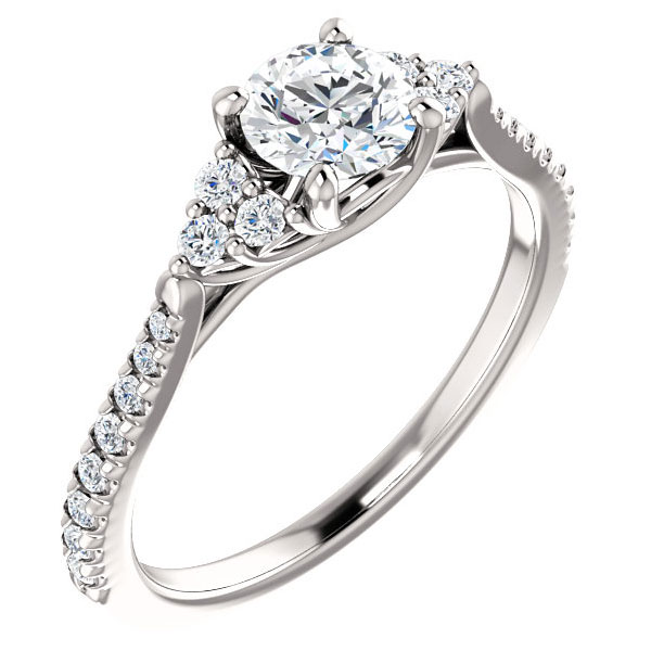 Image of ID 1247856004 3/4 Carat French-Cut Trinity-Accent Diamond Engagement Ring