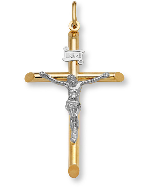 Image of ID 1247856296 14K Solid Two-Tone Gold Crucifix Pendant for Men