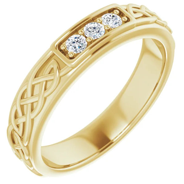 Image of ID 1247856303 Men's Three-Stone Diamond Celtic Wedding Band Ring