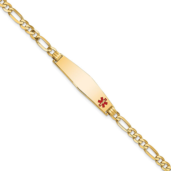 Image of ID 1247856650 14K Solid Gold Medical ID Figaro Bracelet for Women 7"