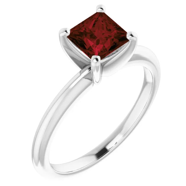 Image of ID 1247857056 120 carat princess-cut garnet solitaire ring 14k white gold