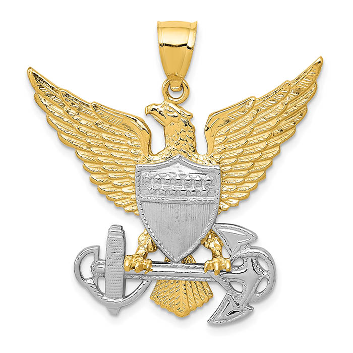 Image of ID 1247857261 large US navy eagle emblem pendant 14k two-tone gold