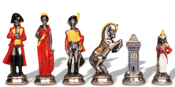 Image of ID 1259846275 Large Napoleon Theme Hand Painted Metal Chess Set  with Elm Burl Chess Board