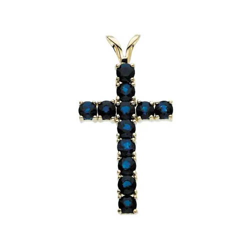 Image of ID 1260126414 1 1/2 carat blue sapphire cross pendant 14k yellow gold