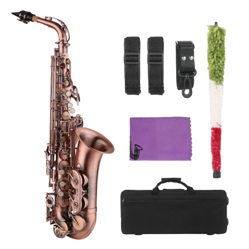 Image of ID 1266878707 Saxophone Red Antique E-flat Brass Material with Carrying Case Cleaning Cloth Brush Sax Strap Mouthpiece