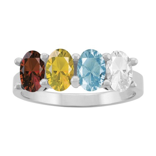 Image of ID 1273076098 4-Stone Custom Engraveable Mother's Gemstone Ring White Gold