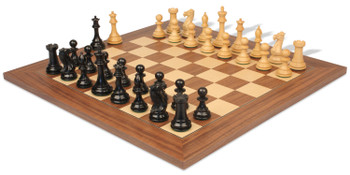 Image of ID 1277344728 New Exclusive Staunton Chess Set Ebony & Boxwood Pieces with Walnut & Maple Deluxe Board - 4" King