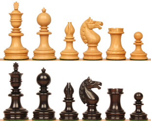 Image of ID 1281754797 Hallett of High Holborn Antique Reproduction Chess Set with Ebony & Boxwood Pieces - 4" King