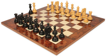 Image of ID 1282106095 Tencendur Staunton Chess Set Ebony & Boxwood Pieces with Walnut Burl Board- 44" King