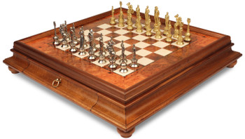 Image of ID 1282106143 Napoleon Metal Theme Chess Set with Elm Burl Chess Case