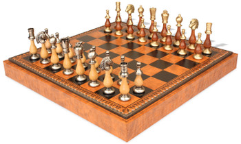Image of ID 1291437831 Large Contemporary Staunton Solid Brass & Wood Chess Set with Faux Leather Chess Board & Storage Tray