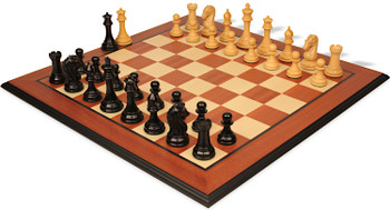 Image of ID 1302922952 The Craftsman Series Chess Set Ebony & Boxwood Pieces with Mahogany & Maple Molded Edge Board - 375" King