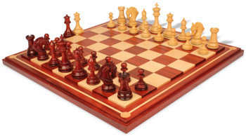 Image of ID 1310350207 Hengroen Staunton Chess Set Padauk & Boxwood Pieces with Padauk Mission Craft Chess Board - 46" King