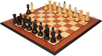 Image of ID 1329925053 Zagreb Series Chess Set Ebony & Boxwood Pieces with Mahogany & Maple Molded Edge Board - 3875" King