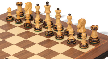 Image of ID 1354699029 Dubrovnik Series Chess Set Burnt Boxwood Pieces with Walnut Molded Board & Box - 39" King
