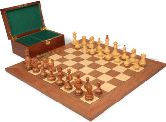 Image of ID 1355459852 Bohemian Series Chess Set Golden Rosewood & Boxwood Pieces with Walnut & Maple Deluxe Board & Box - 4" King