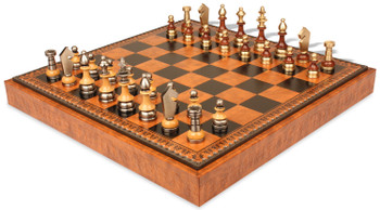 Image of ID 1358781854 Silhouette Knight Brass & Wood Chess Set with Leatherette Chess Case