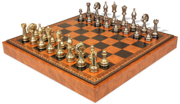 Image of ID 1358781880 Large Arabesque Classic Staunton Metal Chess Set with Faux Leather Chess Board & Storage Tray