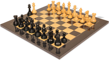 Image of ID 1358781883 1849 Heirloom Staunton Chess Set Ebony & Boxwood Pieces with Black & Ash Burl Chess Board - 35" King
