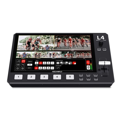 Image of ID 1360780635 FEELWORLD L4 Multi-Format Video Mixer Switcher with 101 Inch Touchscreen Built-in Cooler 4 x HDMI Input + 1 x USB30 Output for Live Stream E-Sports Competition Interview Education