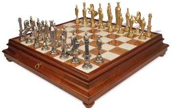 Image of ID 1365854329 Italfama Renaissance Theme Chess Set with Tuscan Marble & Wood Chess Case