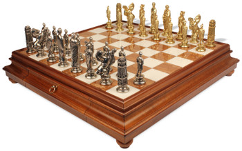 Image of ID 1365854335 Italfama Caesar Theme Chess Set with Tuscan Marble & Wood Chess Case