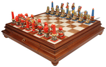 Image of ID 1365854337 Italfama Egyptian Hand Painted Theme Chess Set with Tuscan Marble & Tilia Wood Chess Case