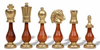 Image of ID 1374426501 Large Italian Arabesque Staunton Metal & Wood Chess Set with Elm Burl Chess Case