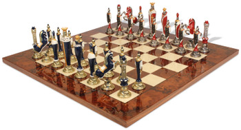 Image of ID 1374426504 Italfama Renaissance Hand Painted Metal Chess Set with Walnut Burl Chess Board
