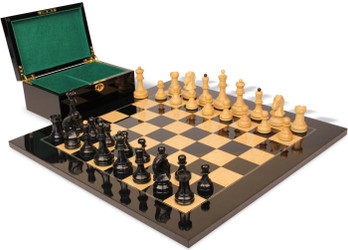 Image of ID 1375710427 Dubrovnik Series Chess Set Ebony & Boxwood Pieces with Black & Ash Burl Board & Box - 39" King
