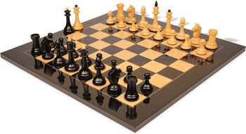 Image of ID 1375710446 The Queen's Gambit Final Game Chess Set Ebonized & Boxwood Pieces with Black & Ash Burl Board - 4" King