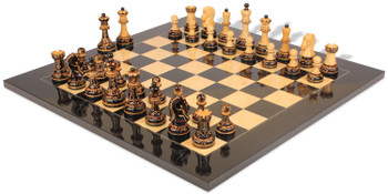 Image of ID 1375710448 Dubrovnik Series Chess Set Burnt Boxwood Pieces with Black & Ash Burl Board- 39" King