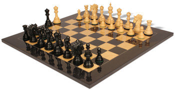 Image of ID 1377679223 Bucephalus Staunton Chess Set Ebony & Boxwood Pieces with Black & Ash Burl Board - 45" King