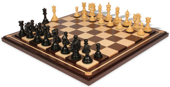 Image of ID 1377955042 Marengo Staunton Chess Set in Ebony & Boxwood with Walnut & Maple Mission Craft Chess Board