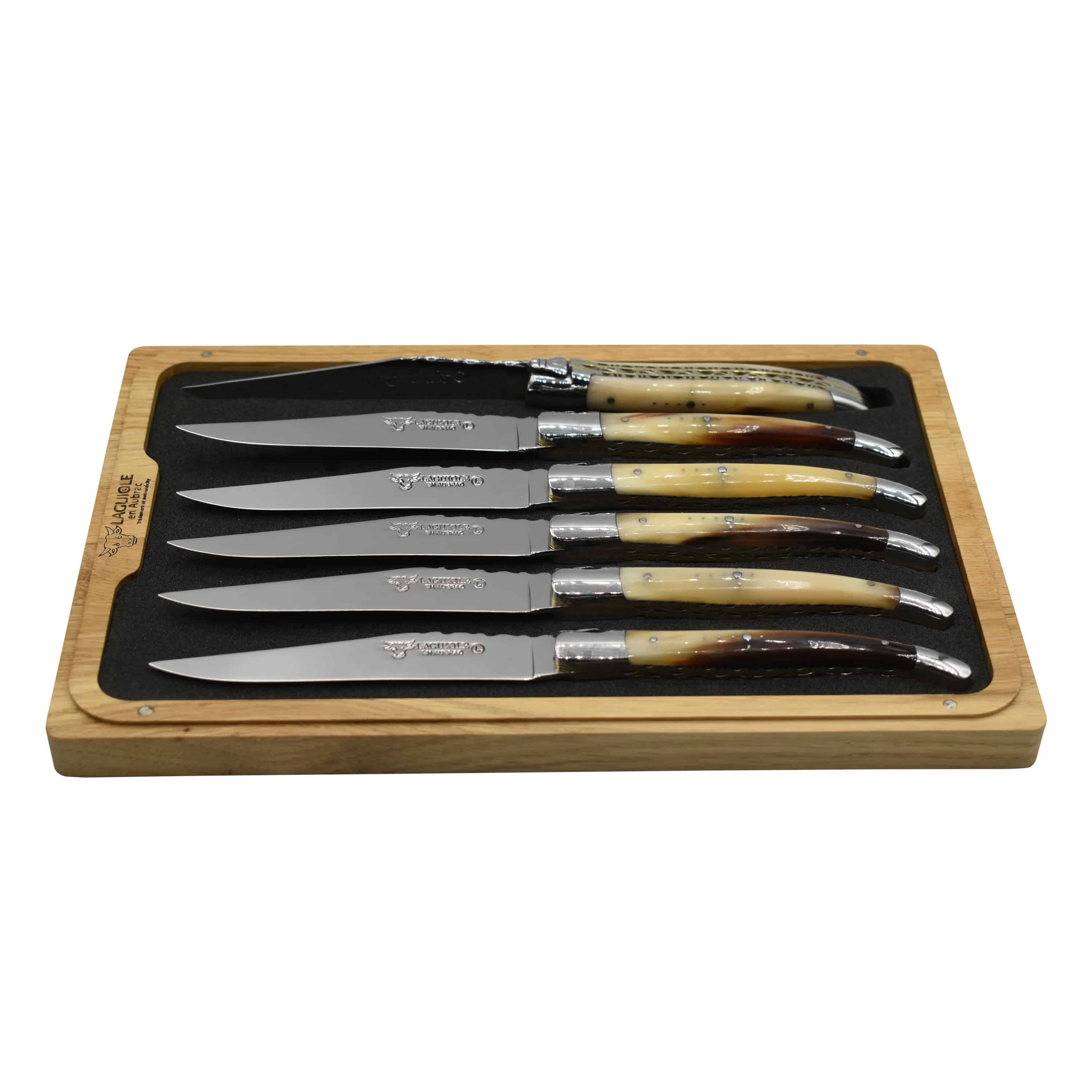 Image of ID 1379680558 Laguiole en Aubrac Luxury Stainless Steel & Brass Double Plated 6-Piece Steak Knife Set With Solid Horn Handles