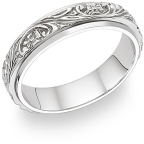 Image of ID 463734507 Floral Vineyard Wedding Band in 14K White Gold