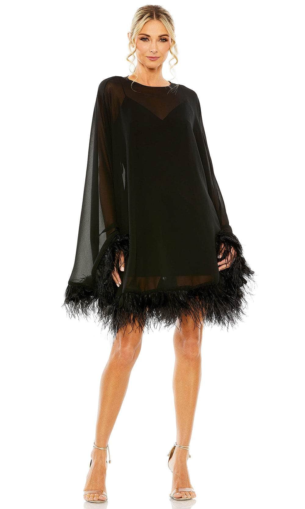 Image of Ieena Duggal 11622 - Feather Trimmed Trapeze Dress