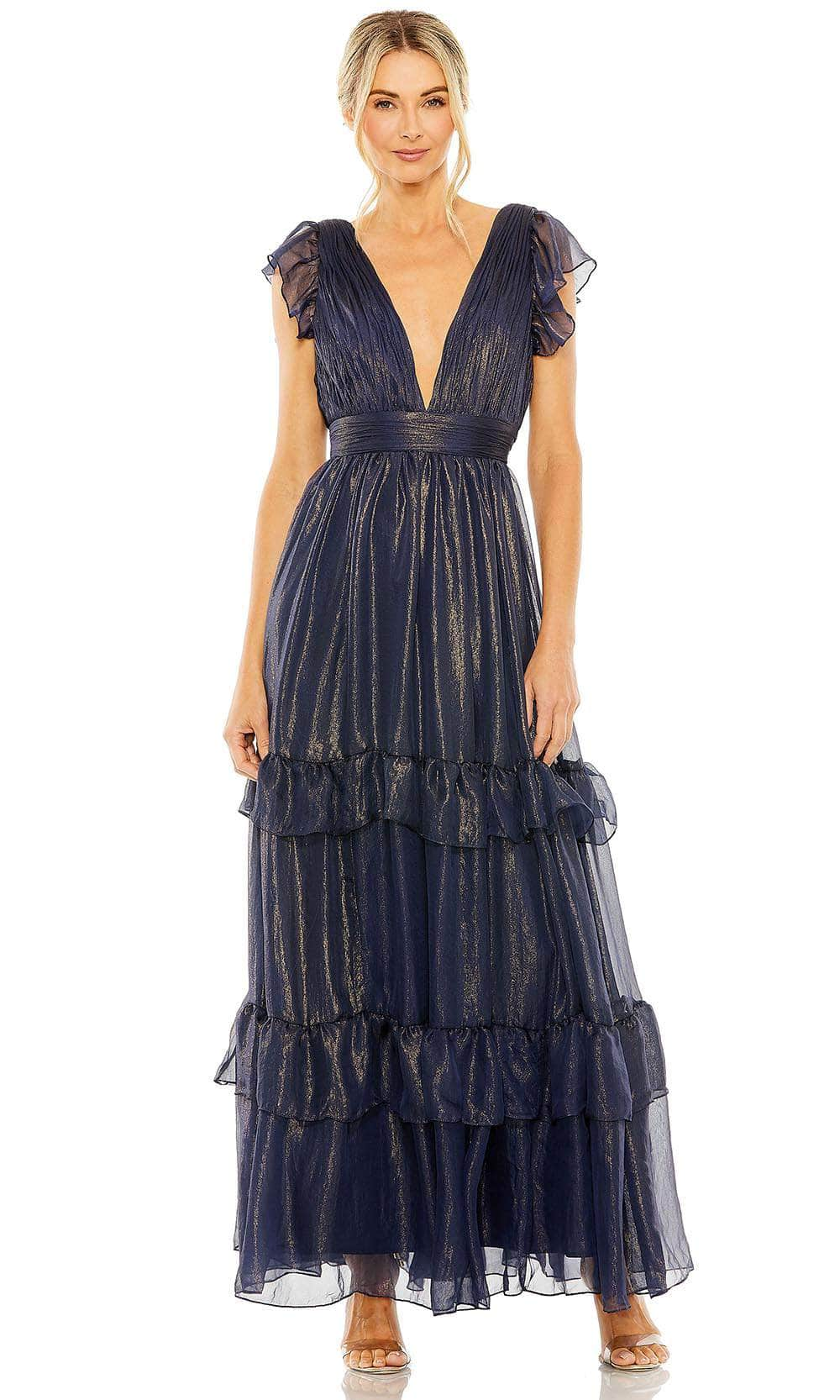 Image of Ieena Duggal 49742 - Tiered Flutter Sleeves A-line Dress