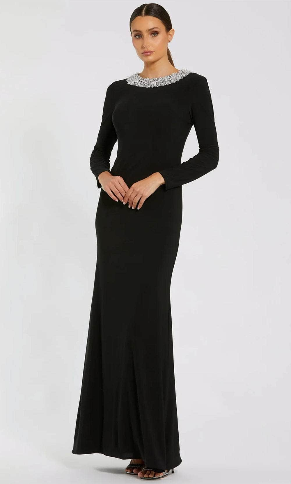 Image of Ieena Duggal 49951 - Long Sleeve Beaded Neckline Evening Gown