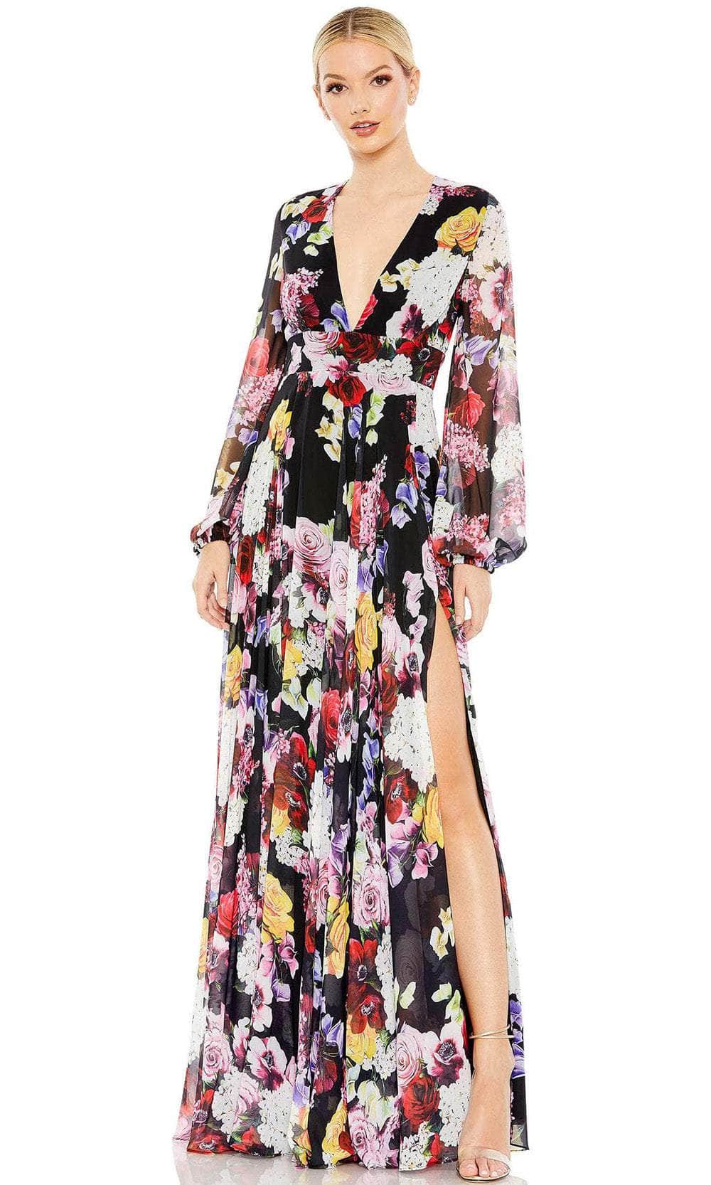 Image of Ieena Duggal 55660 - Long Sleeve Floral Print Evening Gown