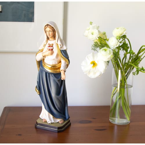 Image of Immaculate Heart of Mary Italian Wood Statue ID 2057002