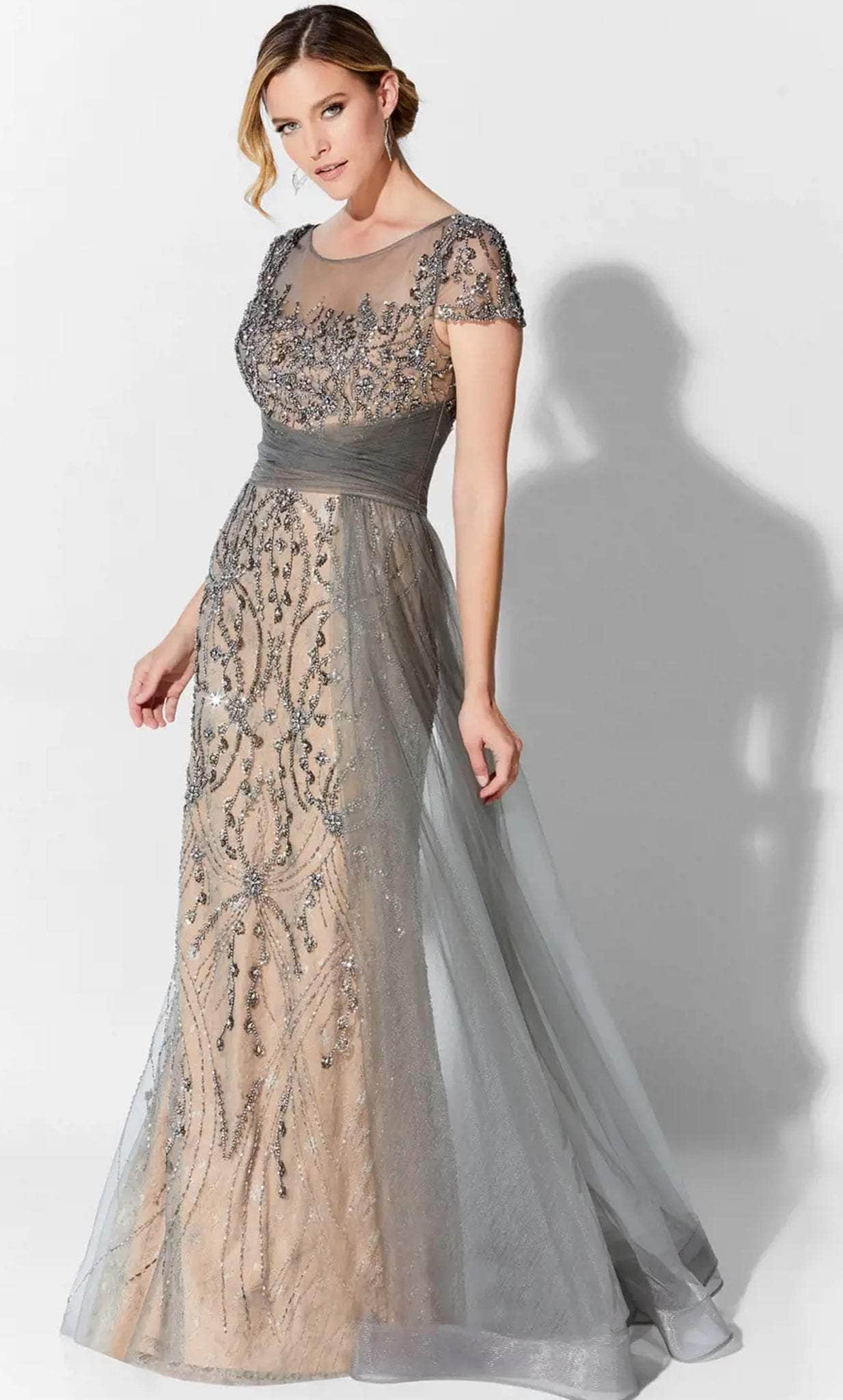 Image of Ivonne D 122D62W - Short Sleeved Stone-Embellished Gown