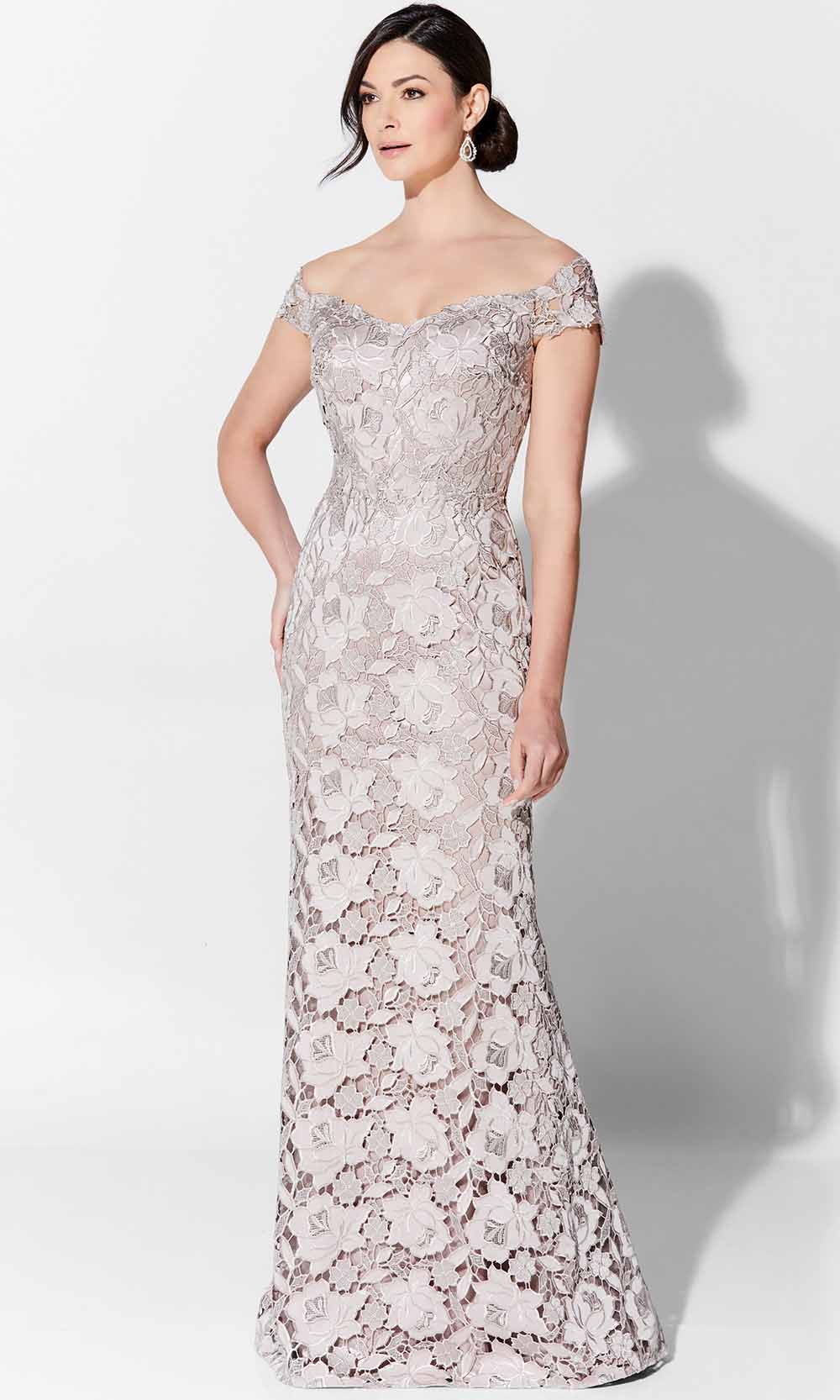Image of Ivonne D 122D65 - Embroidered Crepe Laced Evening Gown