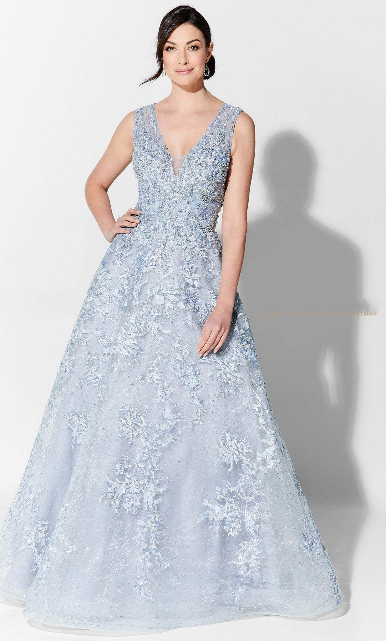 Image of Ivonne D 122D67W - V Neck Embroidered Tulle Gown