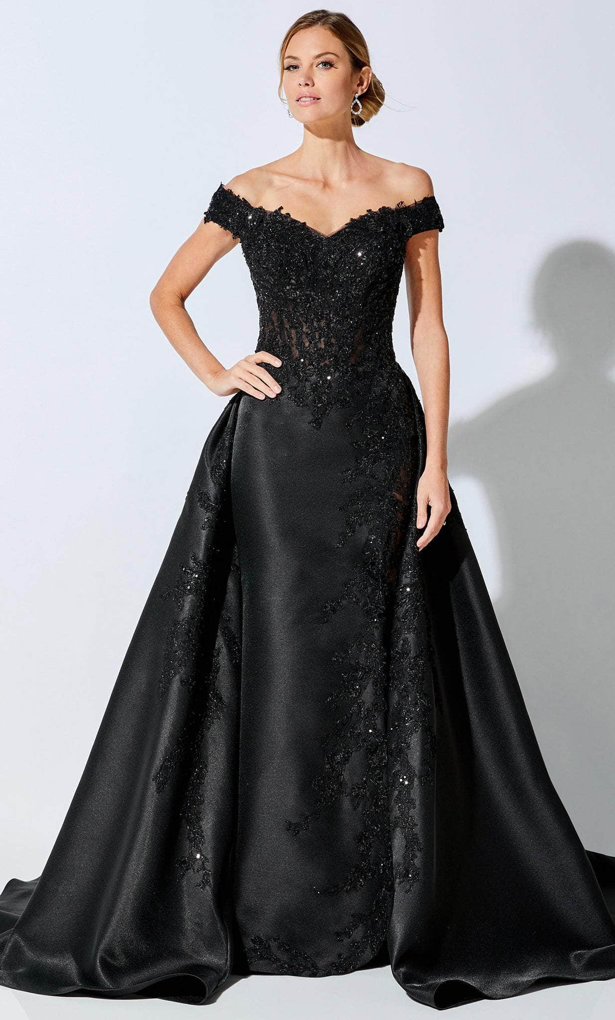 Image of Ivonne D 221D51W - Lace Overskirt Formal Gown